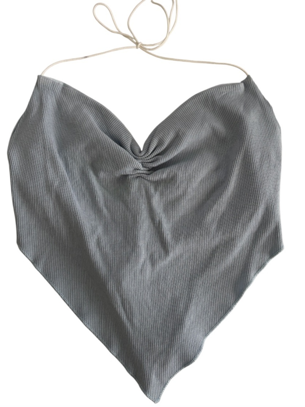 White Fox Blue Ribbed Halter Bandana Tie Front Crop Top Women’s S